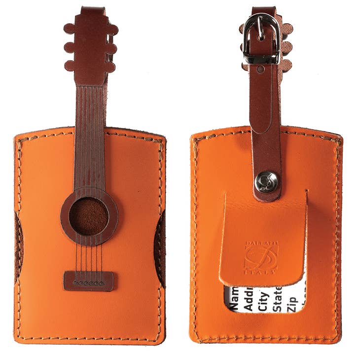 Etichetta per bagaglio in pelle per chitarra acustica per la vendita all'ingrosso da parte di THE MUSIC GIFTS COMPANY