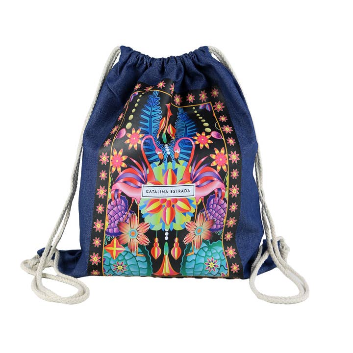 Cuatrogotas - Wholesale Drawstring Bag - Women's - Denim Drawstring Backpack, Elegance. Catalina Estrada