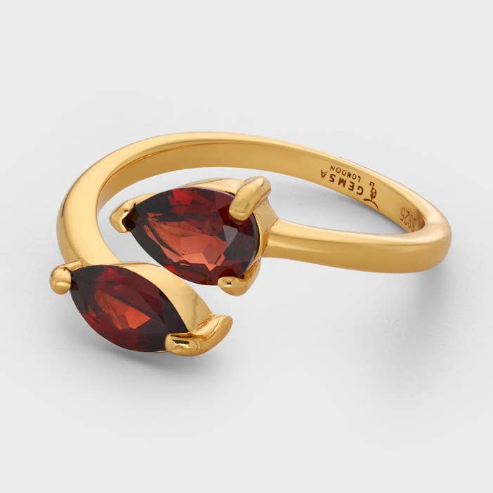 Romersk naturlig granat Marquise X Pære justerbar ring K18 guld Vermeil for engroshandel hos GEMSA LONDON