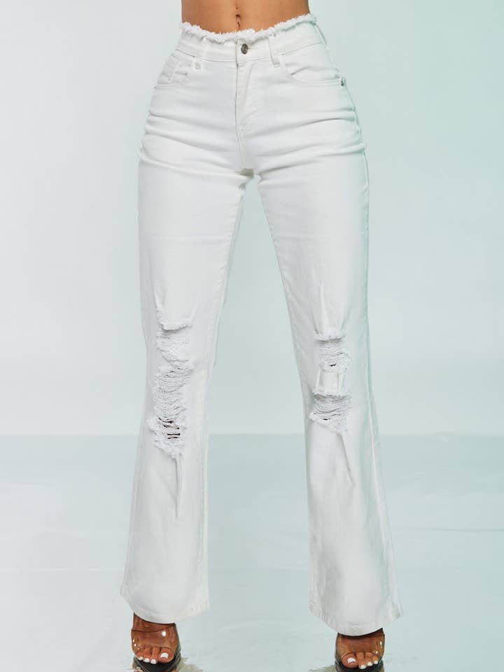 Straight Leg Distressed High Rise Denim Jeans for wholesale by WFFS