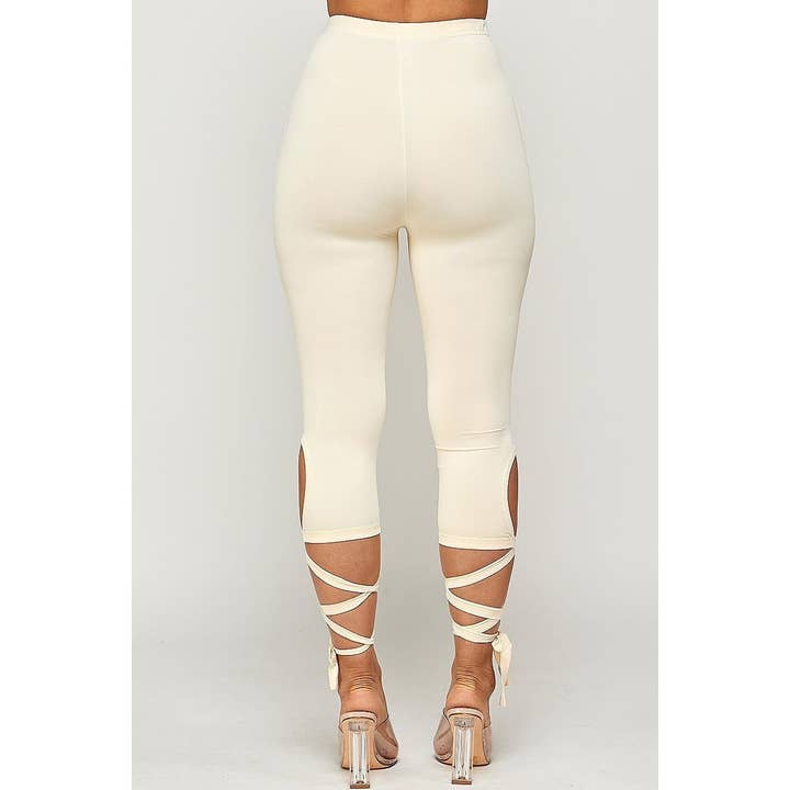 KHAKI Leggings med hög midja med snörning för wholesale på Faire