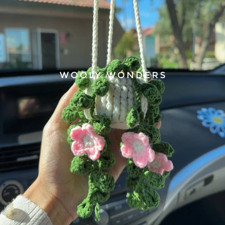 Anh2 LTD - Venta al por mayor Colgante decorativo para coche - Mujer - Espejo de coche para colgar a ganchillo con plantas suculentas, enredaderas