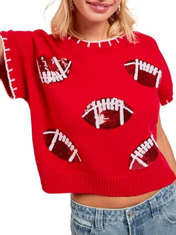 Gameday Sequin Football Embroidered Stitch Sweater for wholesale by Vanilla Monkey