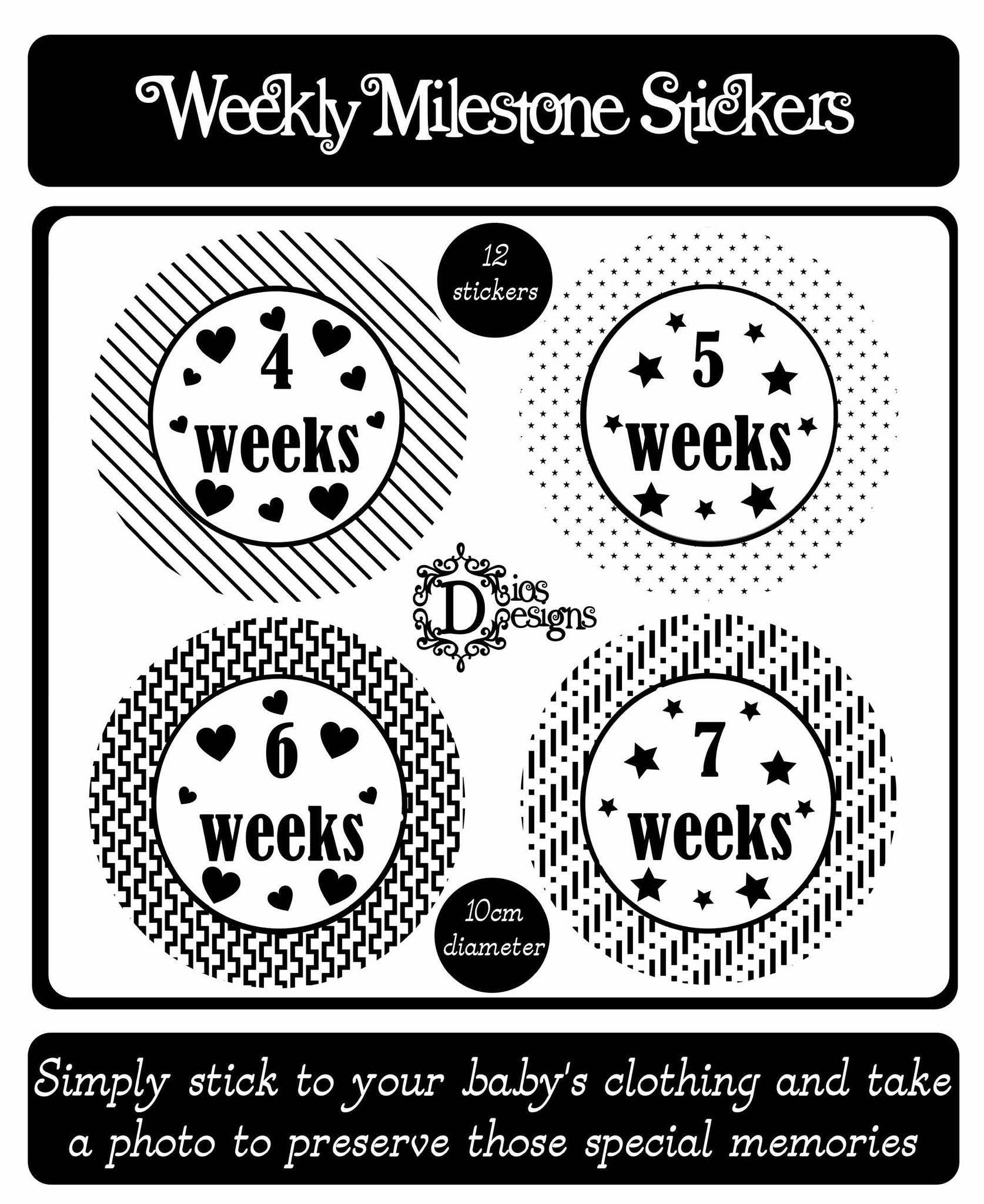 Dios Designs - Venta al por mayor Pegatinas - Niños y bebés - Pegatinas Weekly Journey, monocromáticas6