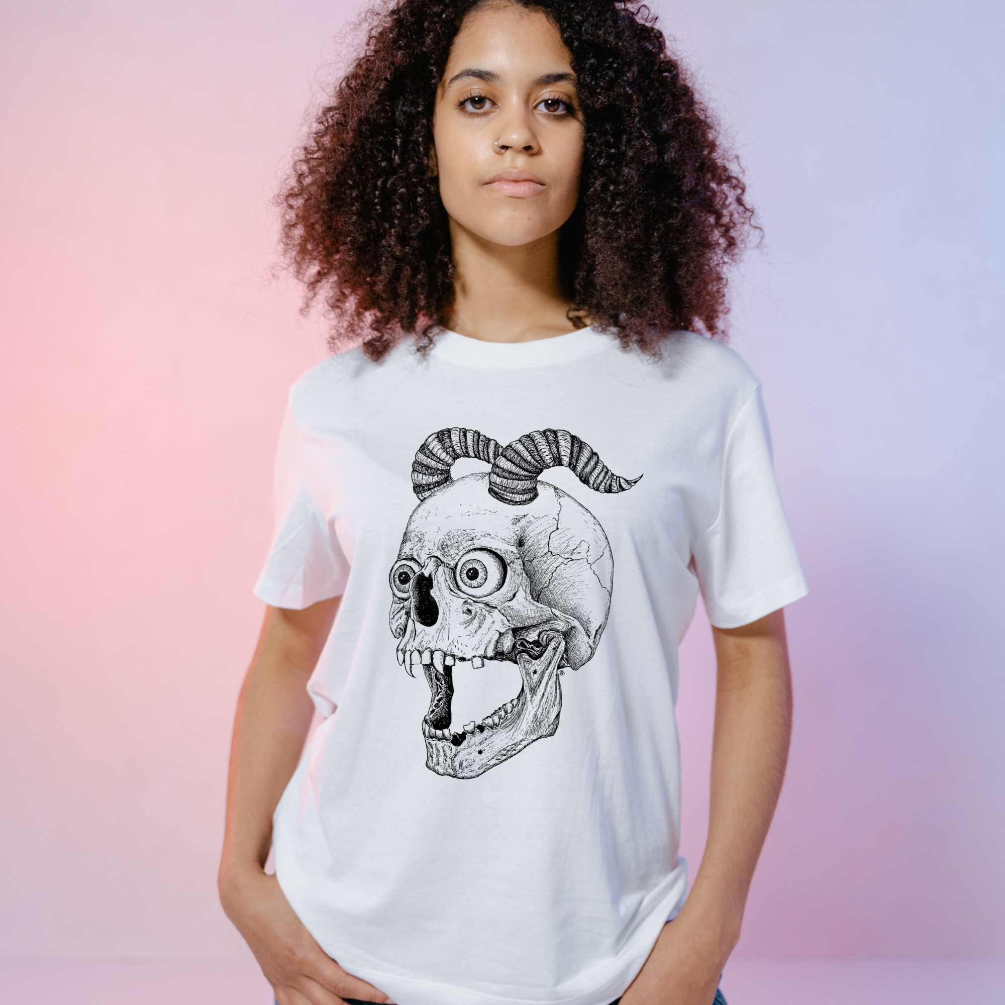 Hannah Kate Makes - Wholesale T-Shirt (Graphic) - Unisex - Screaming Skull T-shirt - White - 100% Cotton - Reg/Fitted4