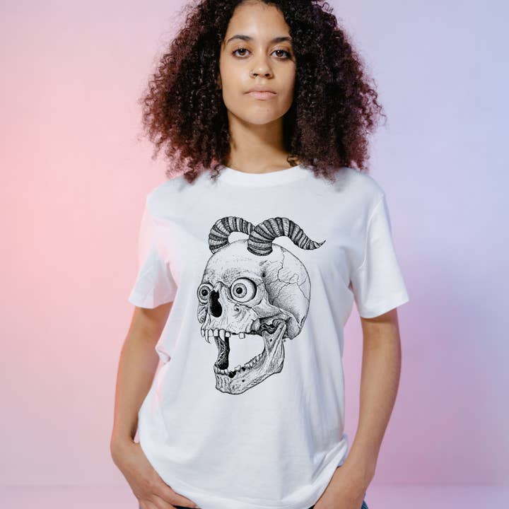 Hannah Kate Makes - Wholesale T-Shirt (Graphic) - Unisex - Screaming Skull T-shirt - White - 100% Cotton - Reg/Fitted4