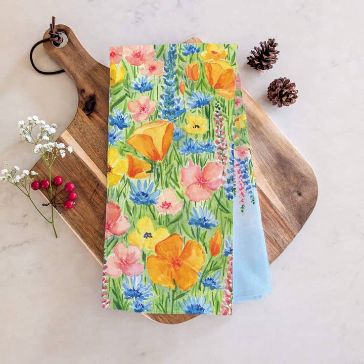 Pano de Cozinha Cores da Primavera | Pano de Cozinha Prado de Flores Silvestres por atacado de Watercolor Wednesday