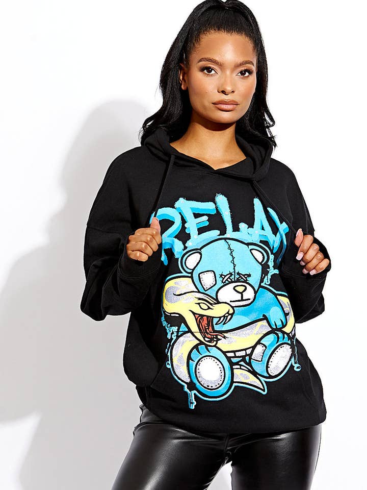 Felpa con cappuccio con stampa grafica Relax Snake per la vendita all'ingrosso da parte di Stylewise Direct