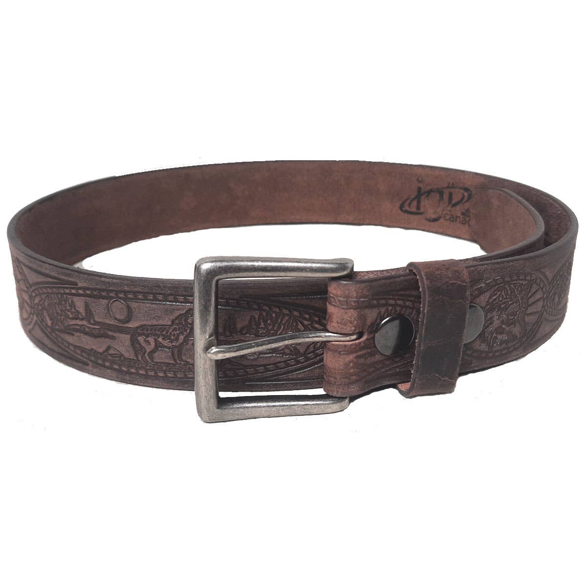 IGI CANADA - Wholesale Belt - Unisex - GENUINE LEATHER 40MM HOWLING WOLF EMBOSSED BELT #10407