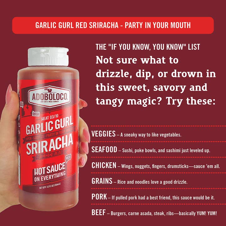 Adoboloco - Wholesale Hot sauce - Adoboloco Garlic Gurl Sriracha RED Hot Sauce - 12oz2