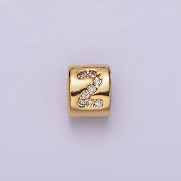 Aim Eternal - Wholesale Individual Charm/Pendant - 14K Gold Filled 0-9 Number Clear Micro Paved CZ Slider Bead Spacer | B-807~B-8112