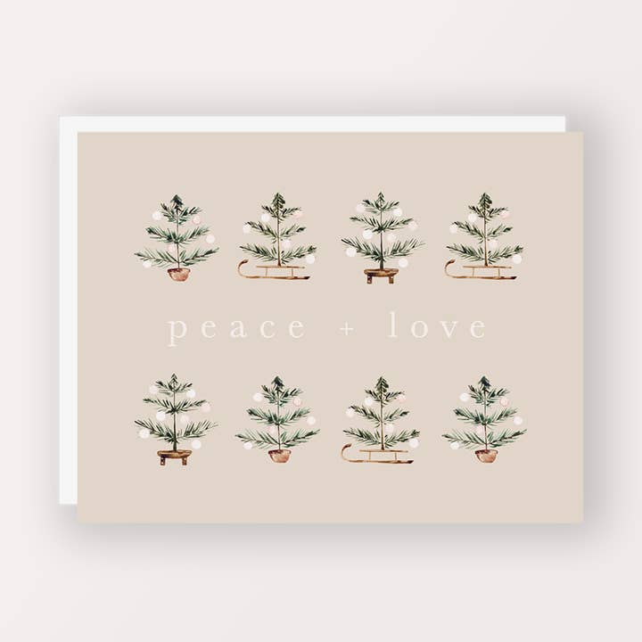 Biglietto artistico natalizio Peace + Love per la vendita all'ingrosso da parte di Caitlyn Mary Art