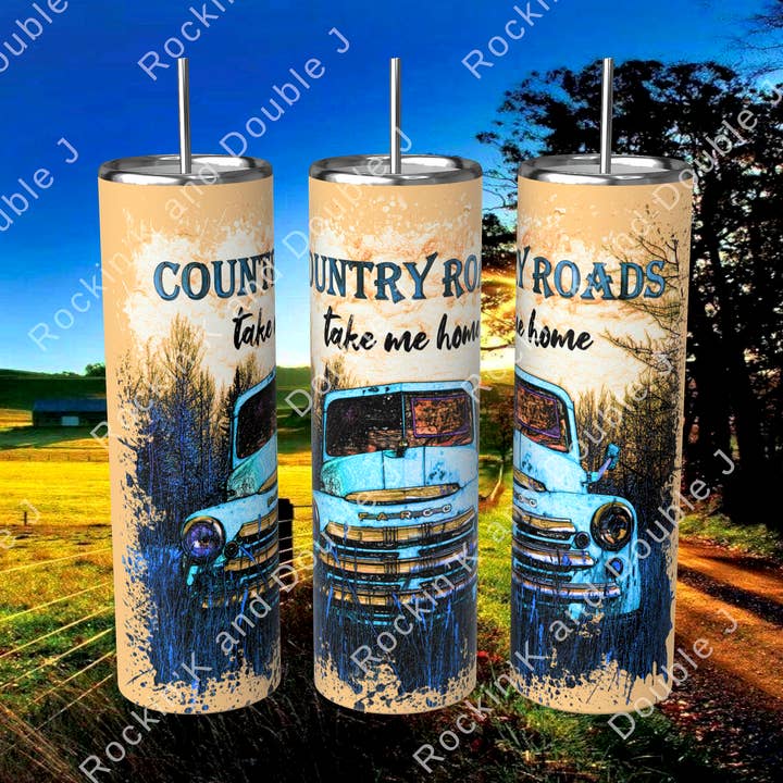 Country Roads Take Me Home Tumbler for wholesale by Rockin K and Double J