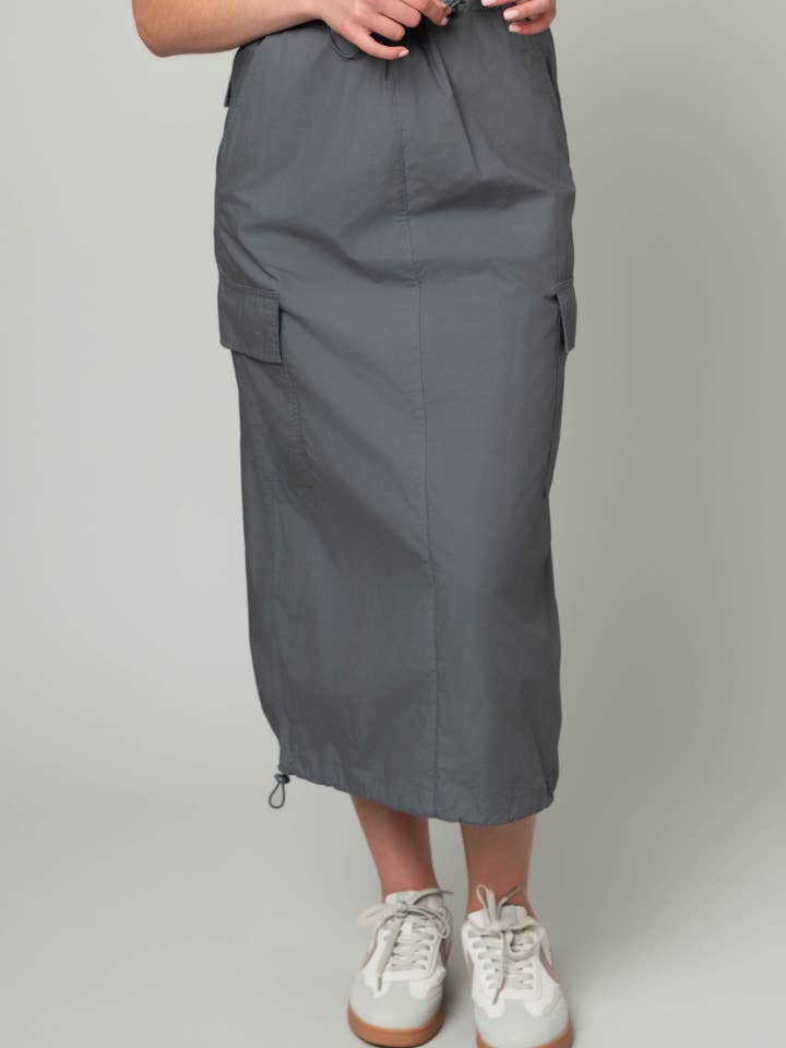 Pine Apparel - Wholesale Skirt - Women's - Parachute Cargo Midi Skirt w/ Adjustable Waist1