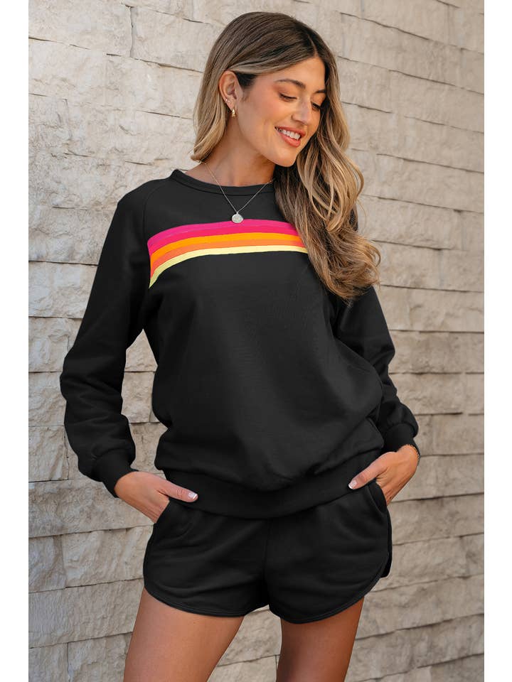 Babs + Birdie - Wholesale Lounge Set - Women's - Kenzie | Stripe Pullover and Shorts Two Piece Casual Set13