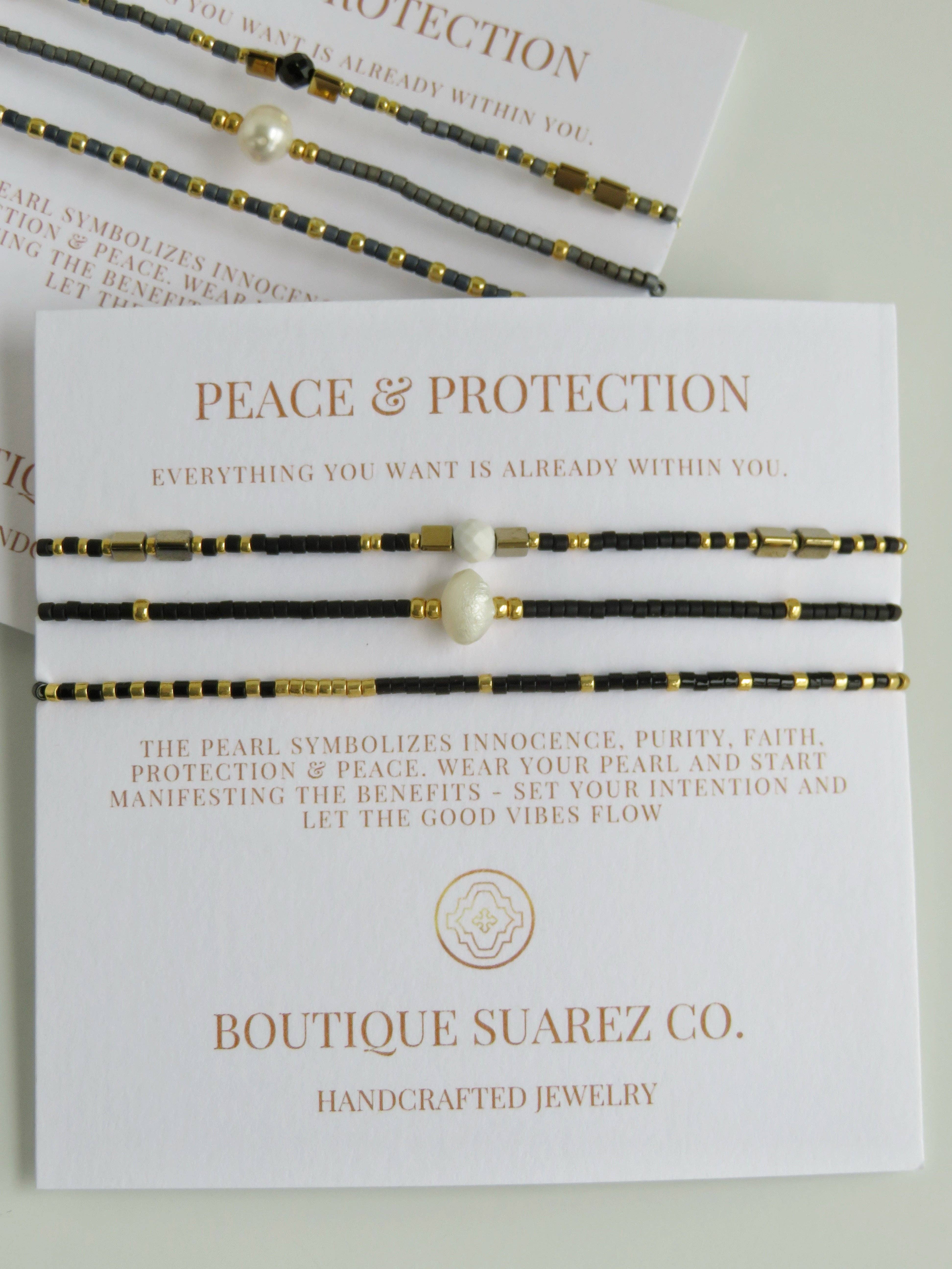 Boutique Suarez Co. - Wholesale Jewelry Set - Peace & Protection - Pearl Bracelet Stacks10