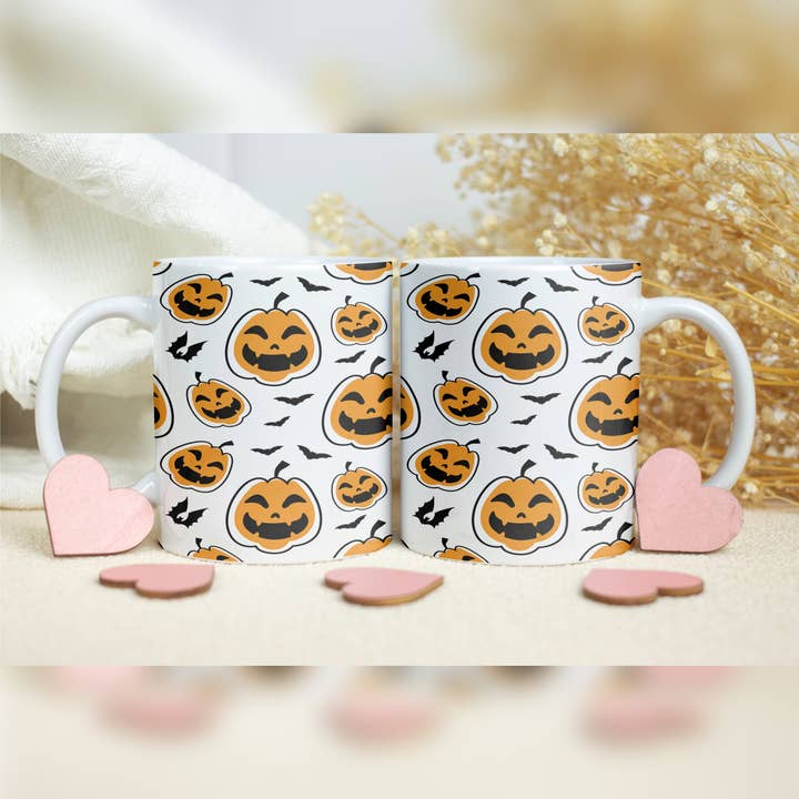Scary Pumpkin Pattern Mug Halloween Themed Coffee Cup Gifts for wholesale by House of Binky