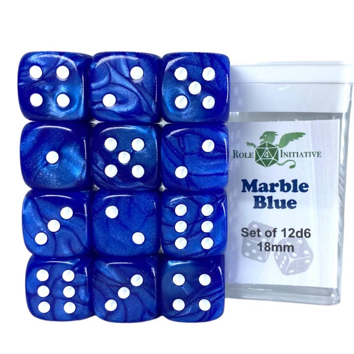 Dados Azules de Mármol - Juego de 12d6 con puntos 18mm para venta al por mayor de Role 4 Initiative