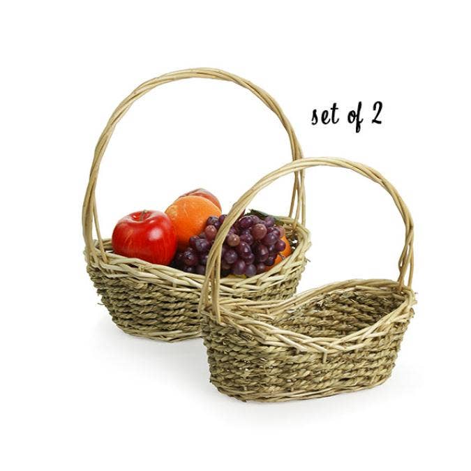 Buhi Imports - Vente Paniers - Lot de 2 petits paniers ovales en corde naturelle et saule