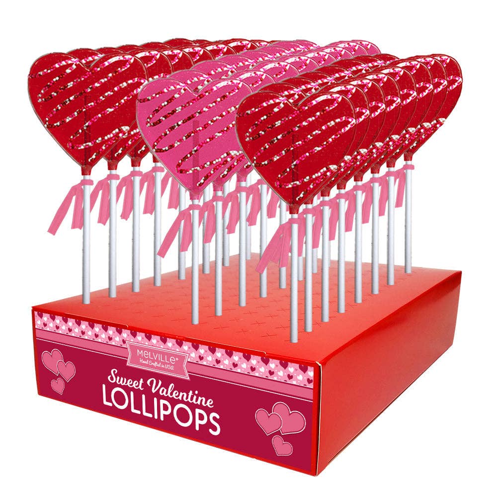 Melville Candy Company - Wholesale Lollipop - Chocolate Drizzle Heart Lollipops - Red & Pink0