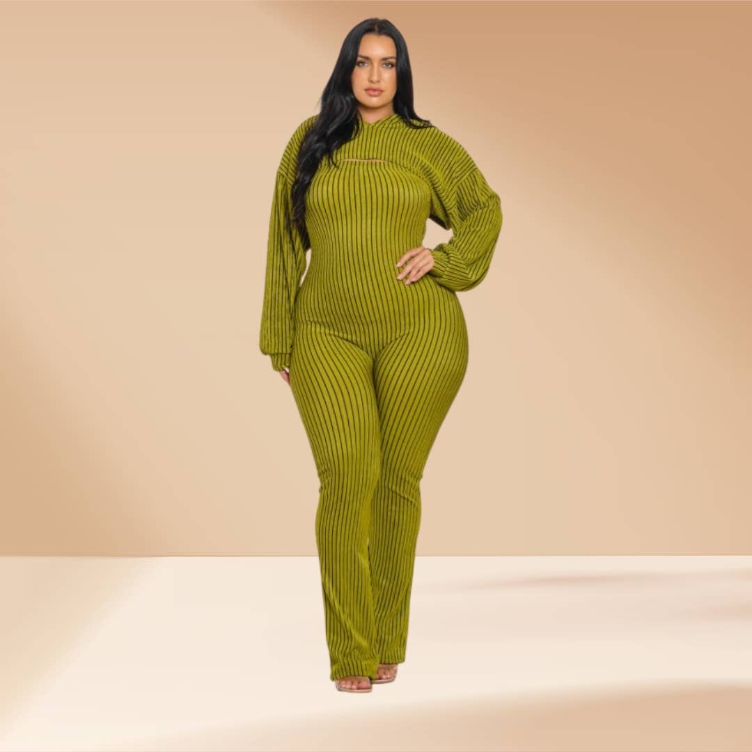 Celystrends – wholesale Jumpsuit - Dam – Plus size randig 2-delad jumpsuit1