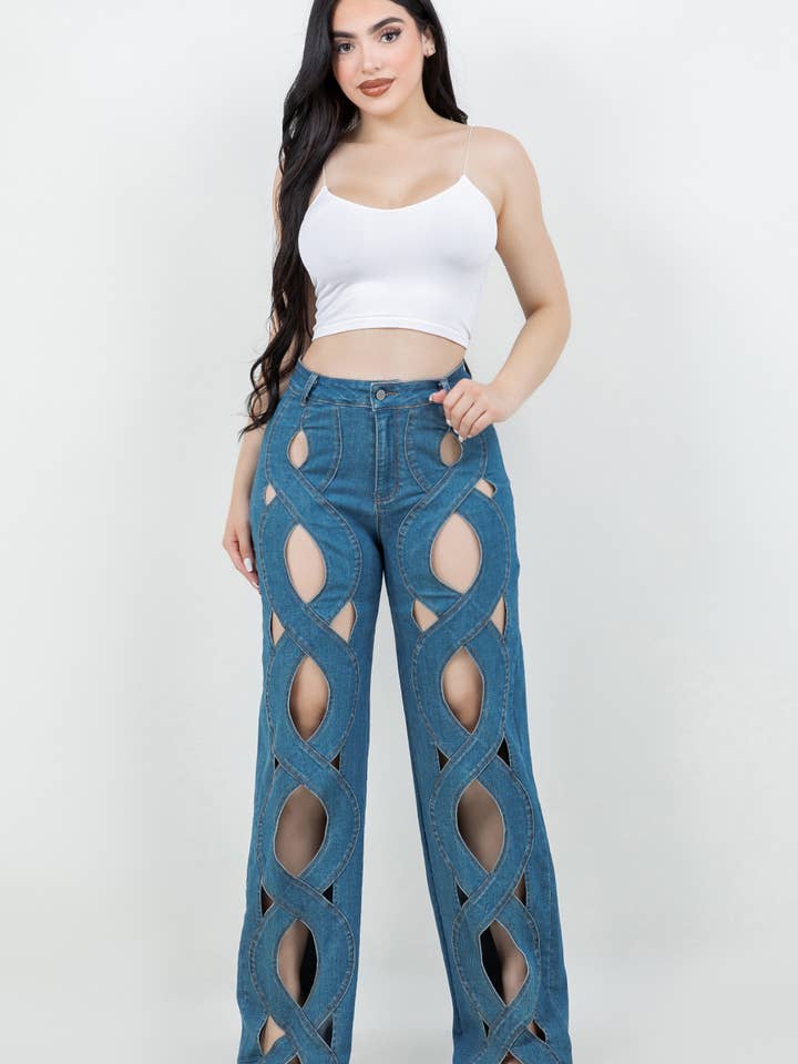 A0377 Broek - Spijkerjeans met vernielde details voor wholesale door LABIJOU