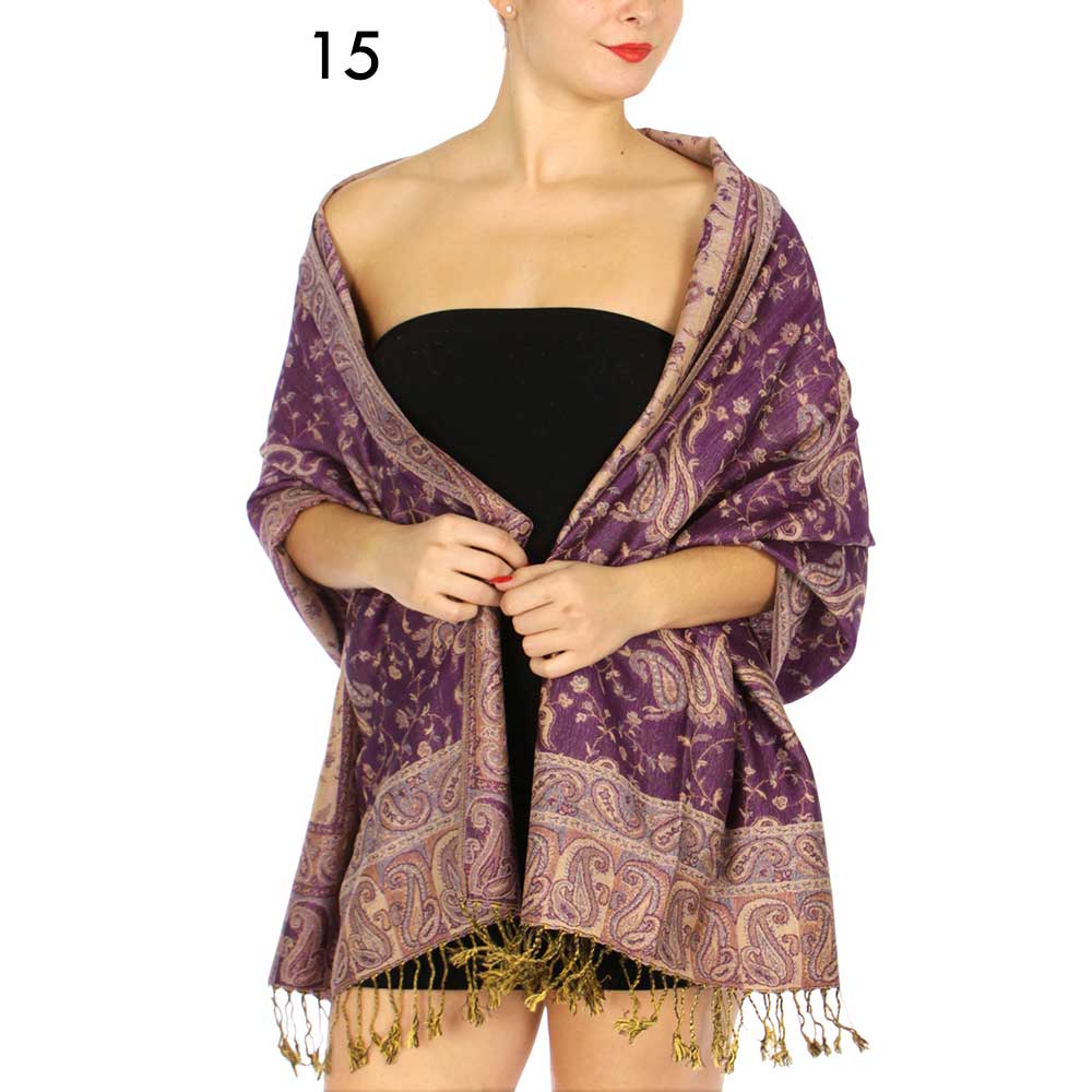 SERENITA - Wholesale Scarf - Women's - Jacquard Line Paisley Pashmina Scarf Reversible Shawl Wrap18