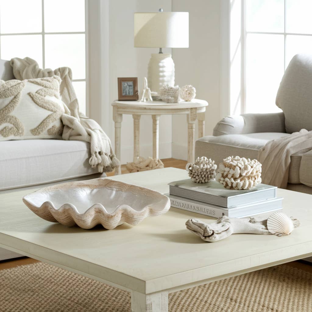 Sagebrook Home - Wholesale Decorative Plate/Dish/Bowl - Decorative Bowl - Ivory Resin Coastal Wavy Rim, 16 in.13