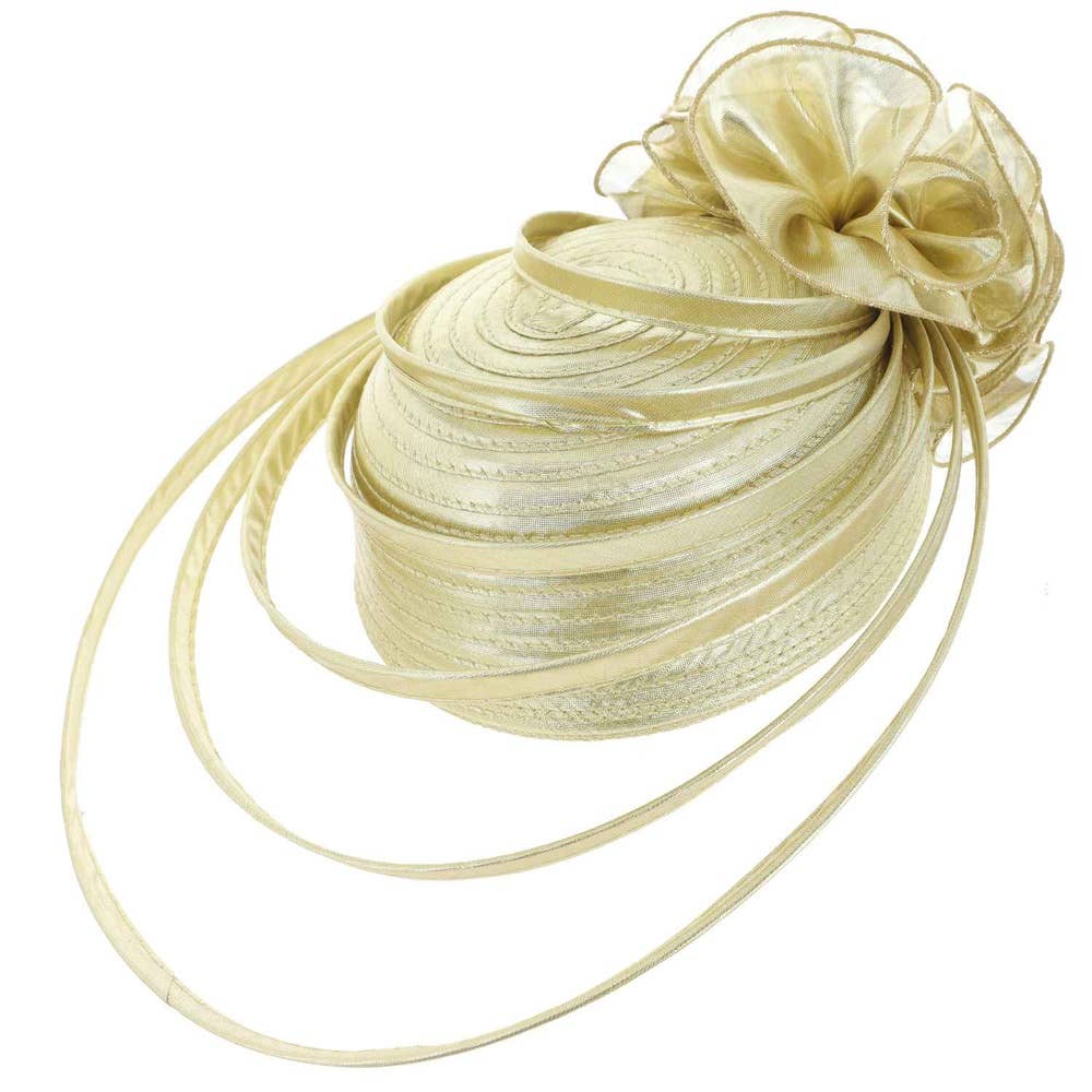 anbfashion - Wholesale Fascinator Hat - Women's - Dressy Rose Pillbox Braid Hat Floating Ribbon Trim 27002