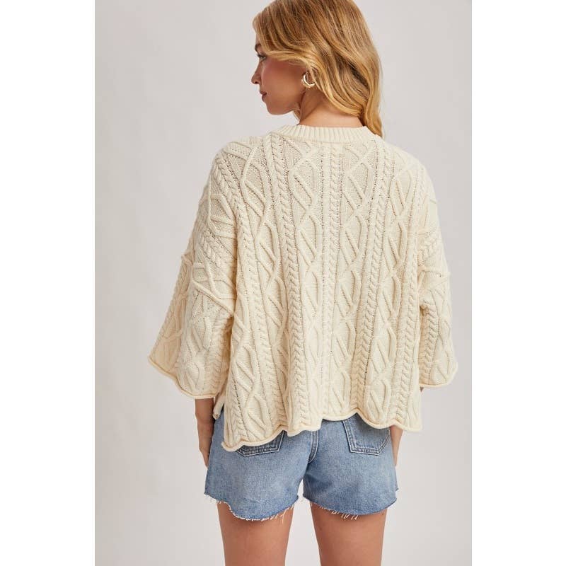 IVE - Wholesale Knit Sweater - Women's - Oversized Bell Sleeve Cable Knit Sweater2