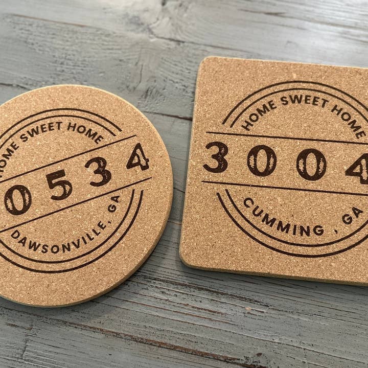 Seeds & Sawdust - Wholesale Trivet - Cork Trivet | Round or Square "Home Sweet Home" City & Zip | Hot Pad3