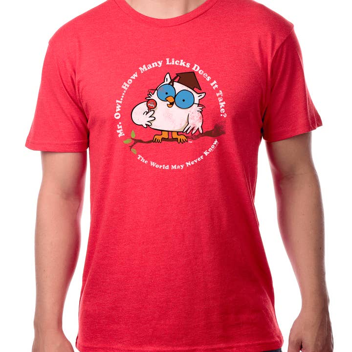 Tootsie Iconic Mr. Owl Heather Red Tee for wholesale on Faire2