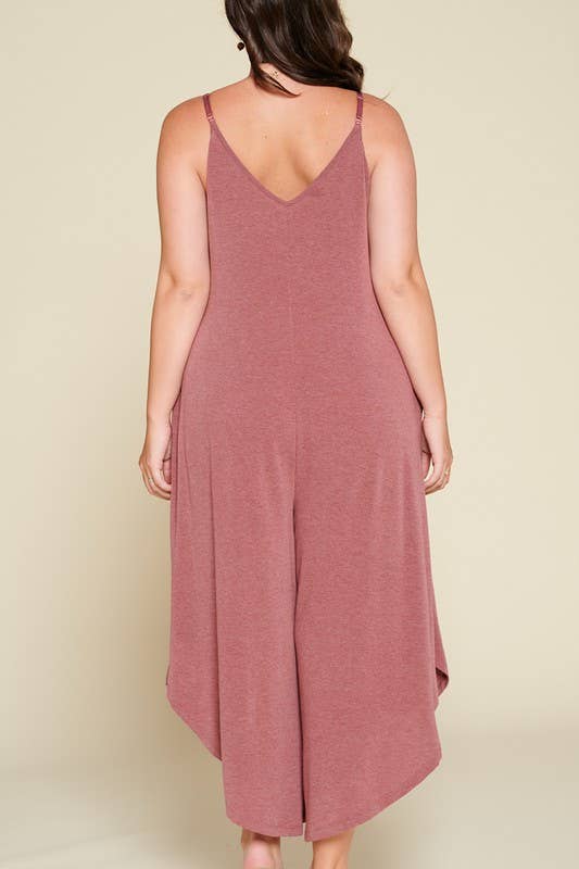 Emerald Collection - Wholesale Jumpsuit - Women's - ETR-8156-PL Plus Size Solid French Terry Wide Leg Jumpsuit3