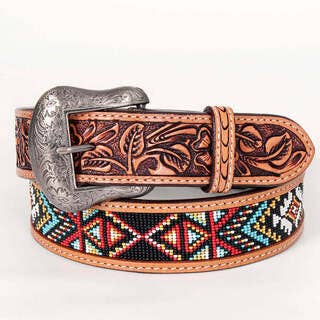 BarH Tack - Venta al por mayor Cinturón - Unisex - Cinturón de cuero occidental labrado a mano con estampado floral para hombre y mujer, color marrón