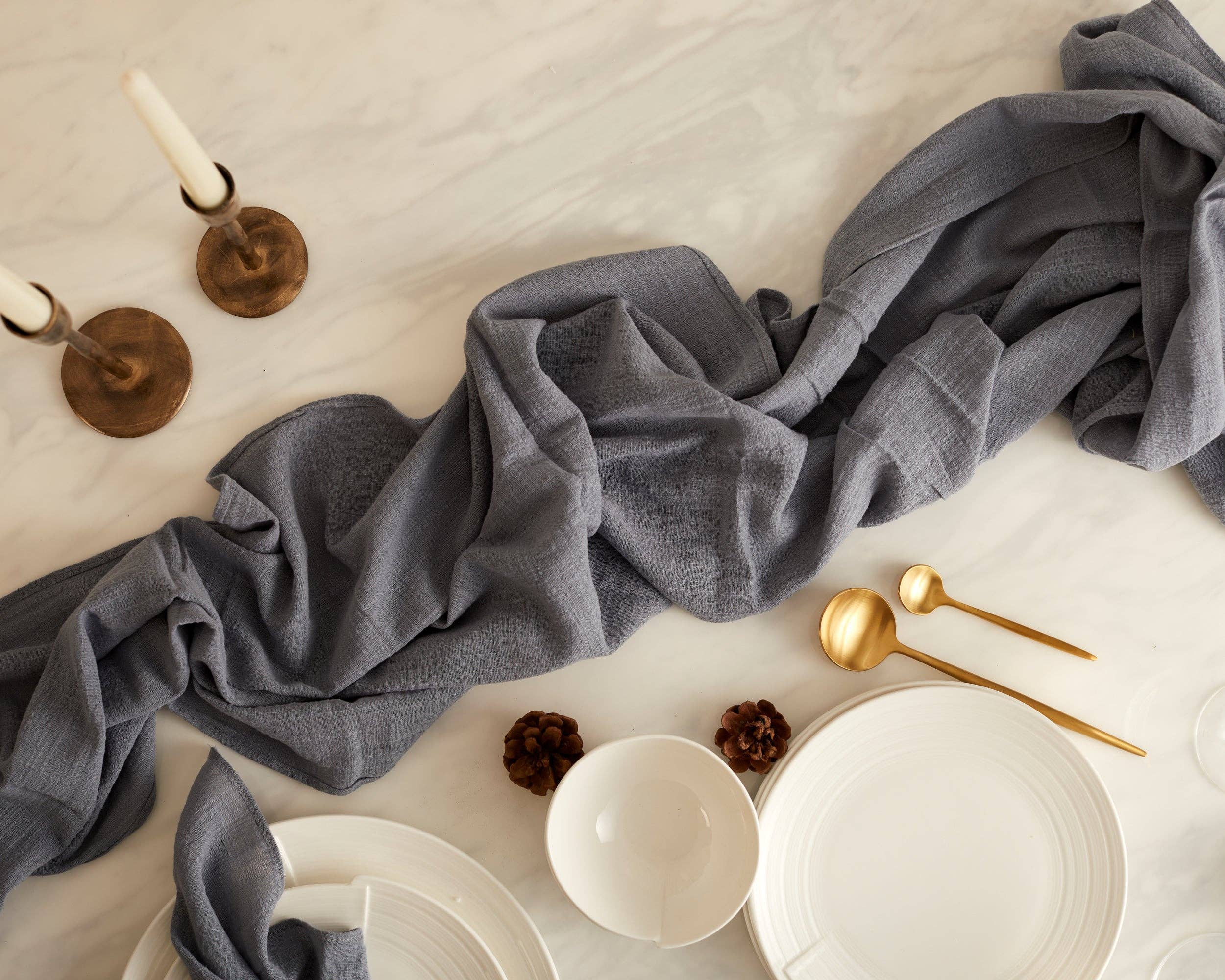 What a Host Home – wholesale Table runner – Ave Blue Cotton Gauze Table Runner0