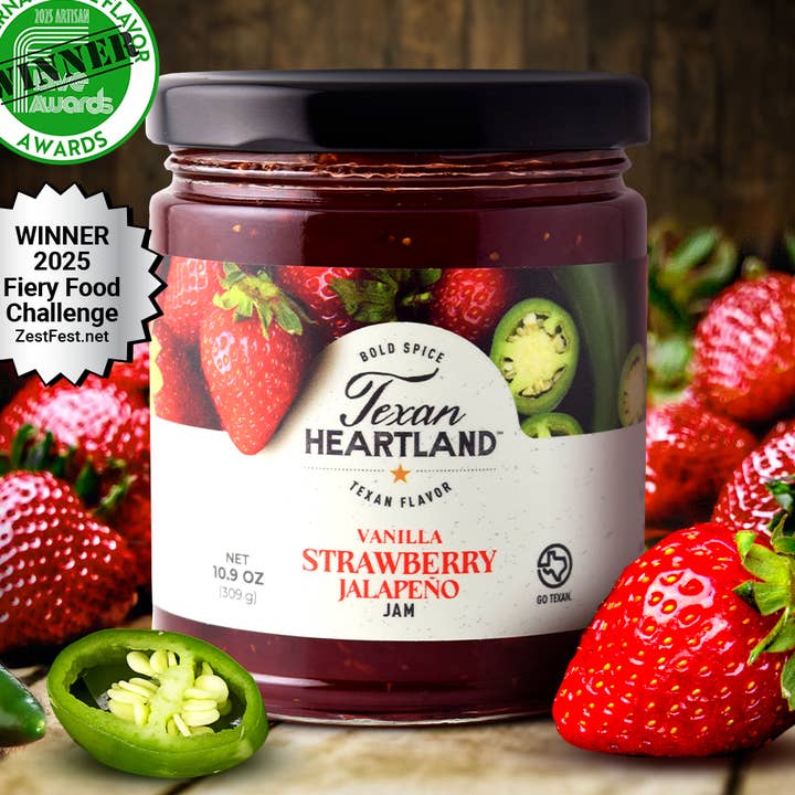 Vanilla Strawberry Jalapeno Jam for wholesale by Texan Heartland