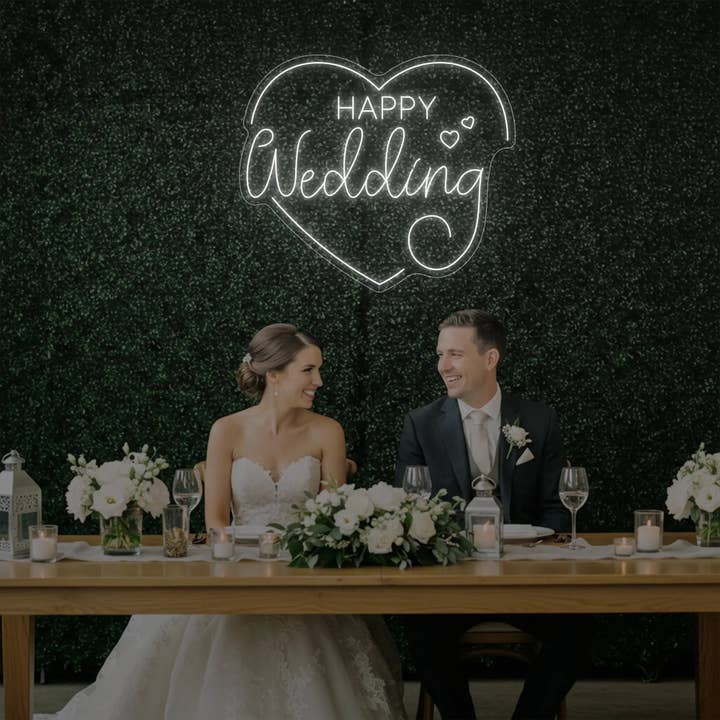 Happy Wedding Heart Neon Sign for wholesale by Light Your Way