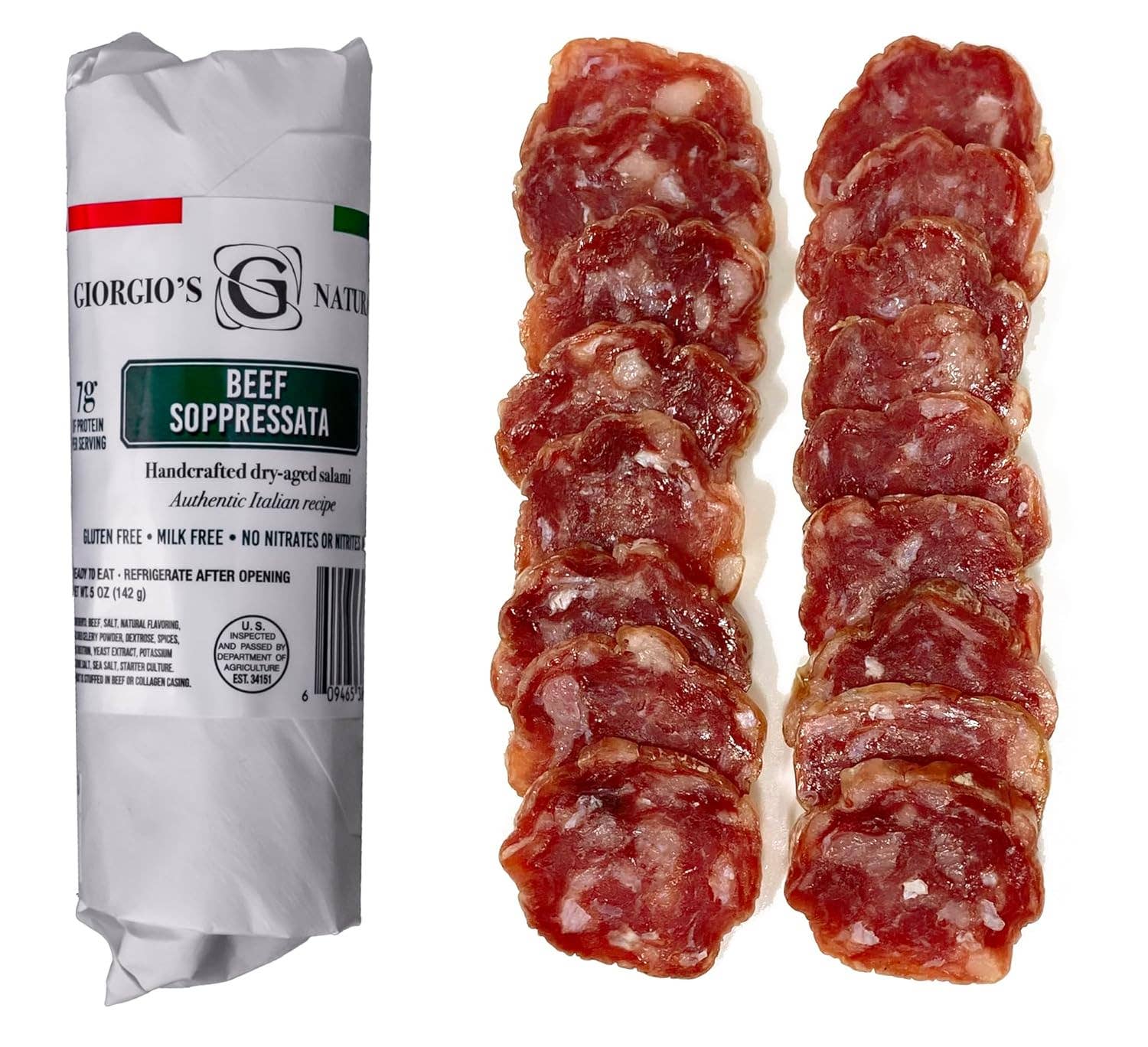 Giorgio's Naturals - Wholesale Salami - BEEF Soppressata (Spicy beef Salami) Retail Chub-All Natural1