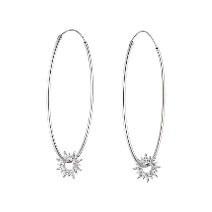 Leaf Jewelry - Wholesale Hoop Earrings - Creole Sparkling Sun, 45mm, 925 sterling silver