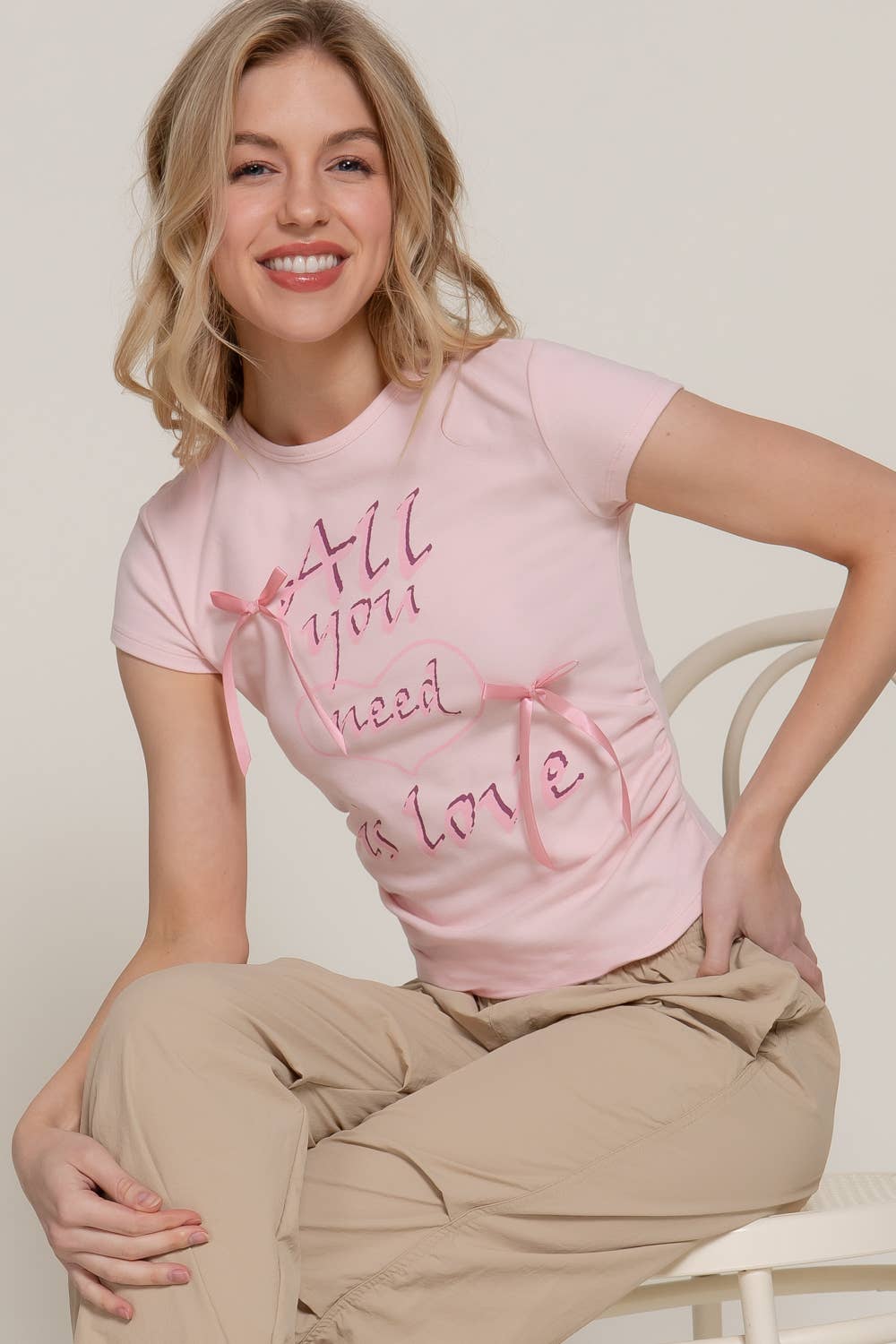 Active Basic | Active USA - Vente T-shirt à imprimés – femme - T-shirt à manches courtes avec imprimé, col rond et détail ruban en satin4