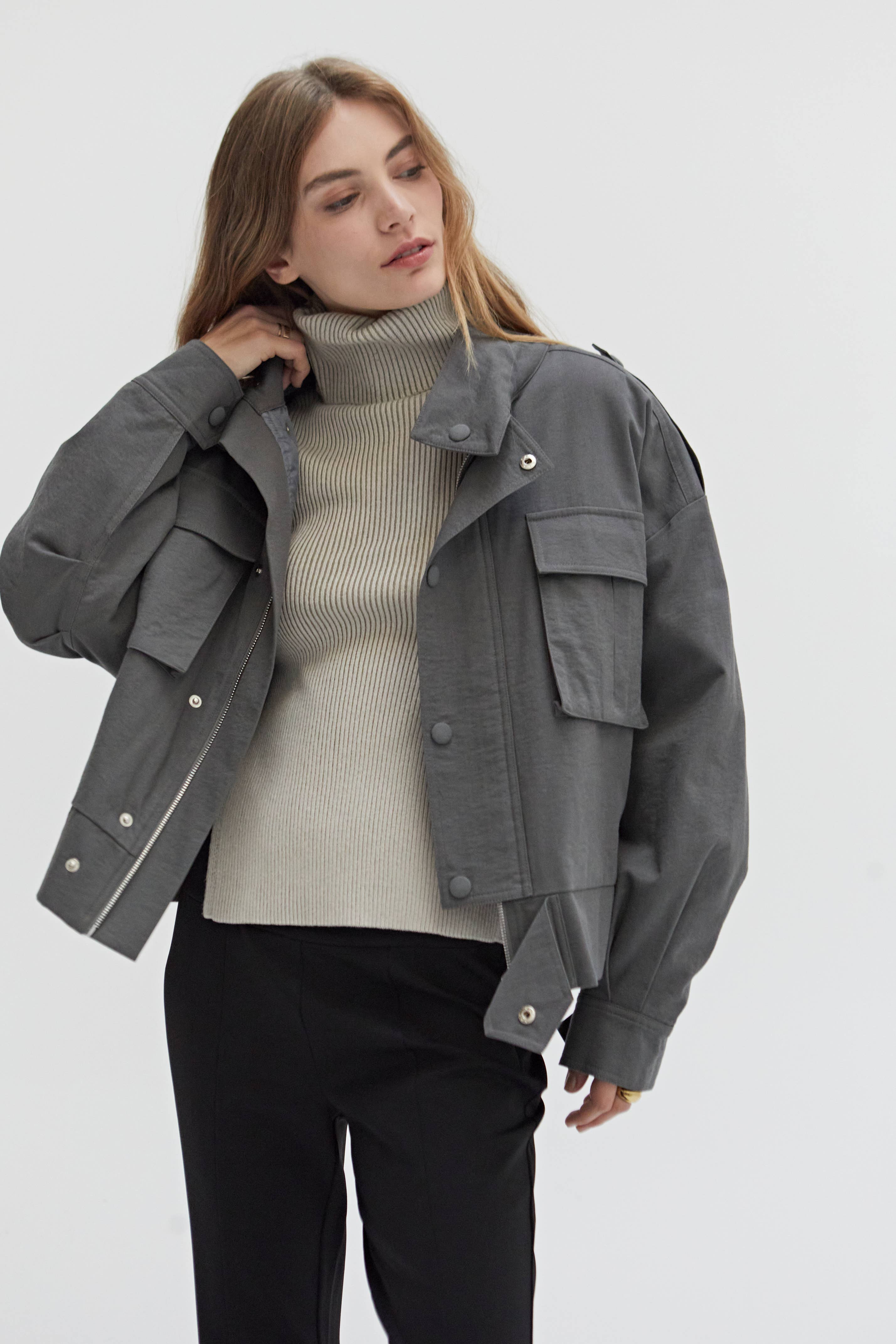 CHARCOAL CJ9215 - Jae Utility Jacket for wholesale on Faire0