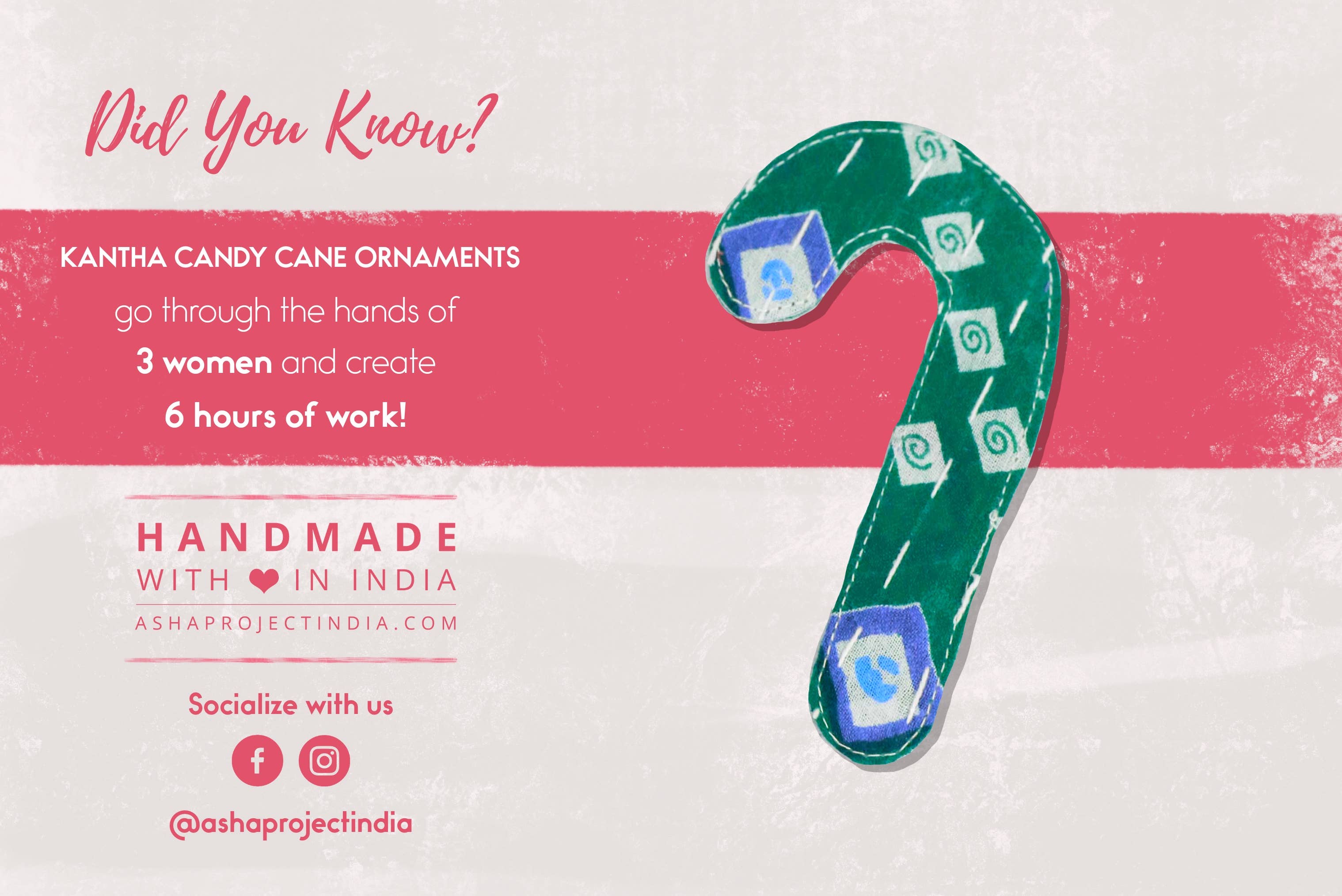 Asha Project - Wholesale Ornament - Kantha Christmas Ornaments | Candy Cane5