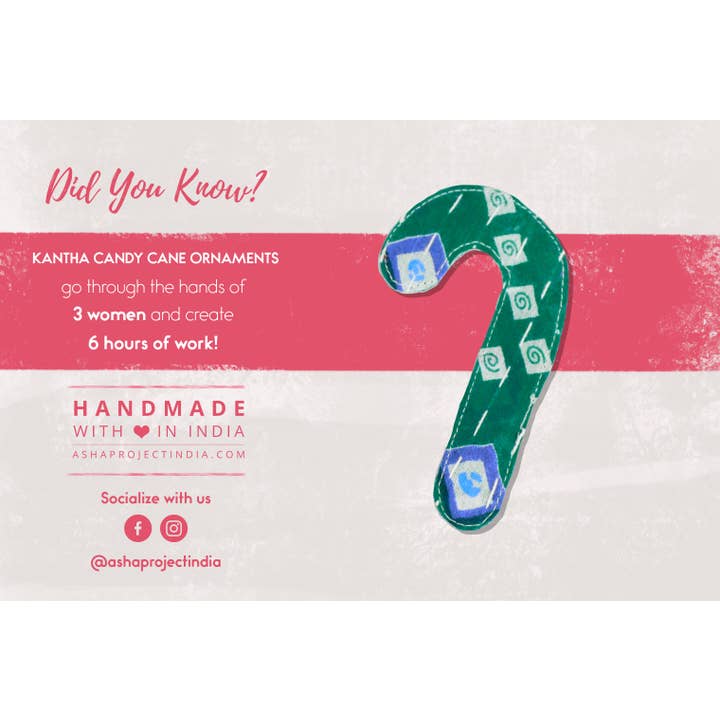 Asha Project - Wholesale Ornament - Kantha Christmas Ornaments | Candy Cane5