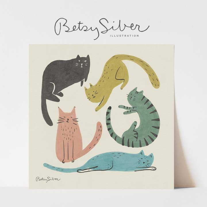 Cat Crew Art Print | Kid Room Decor for wholesale by Betsy Siber, Illustration