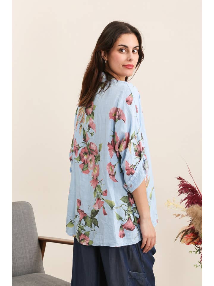 la maison des fibres naturelles - Wholesale Button Down Shirt - Women's - Floral shirt in linen blend 20090f 20% viscose 80% linen