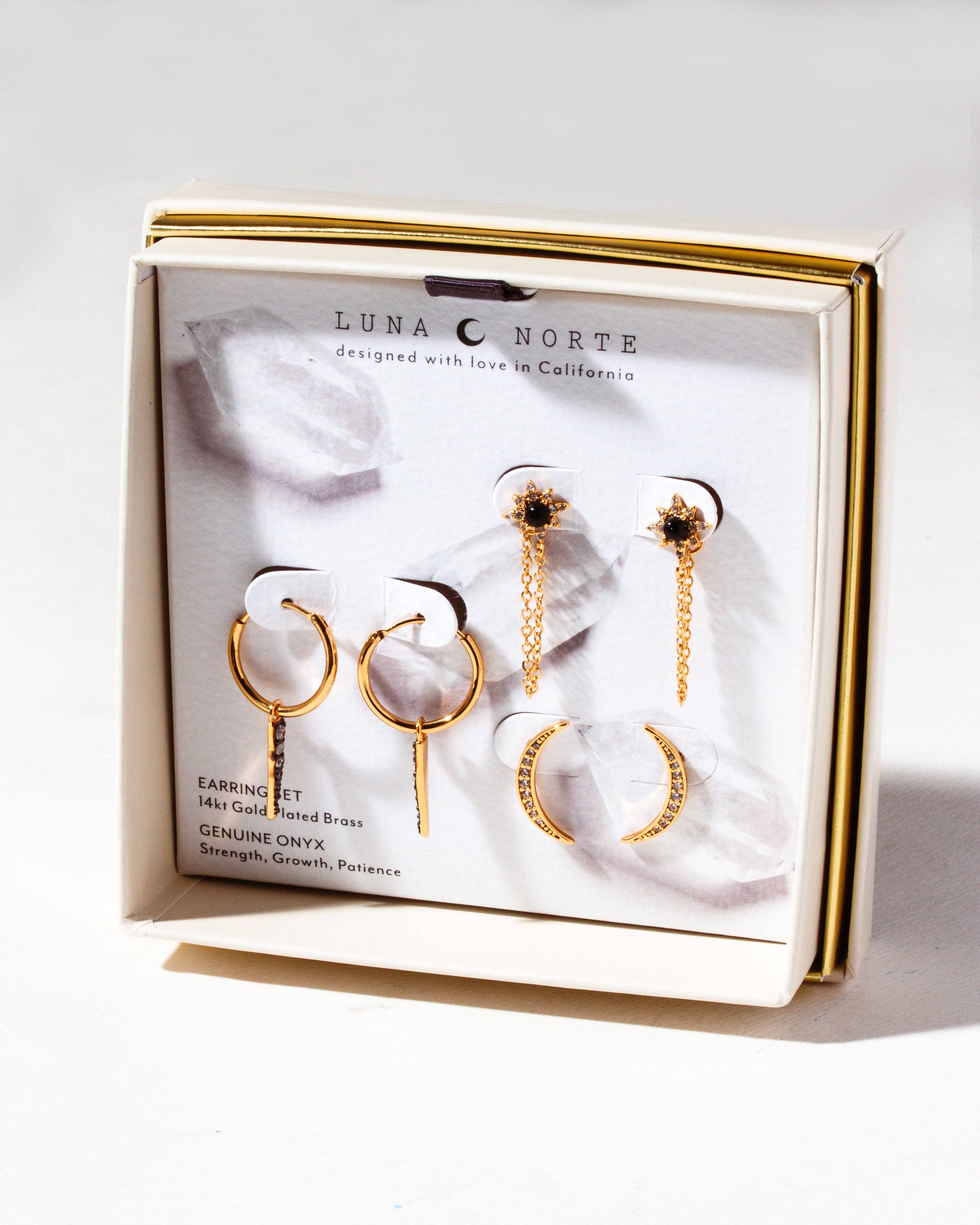 Luna Norte – wholesale Smycken – Skymningsörhänge Set - Svart Onyx1