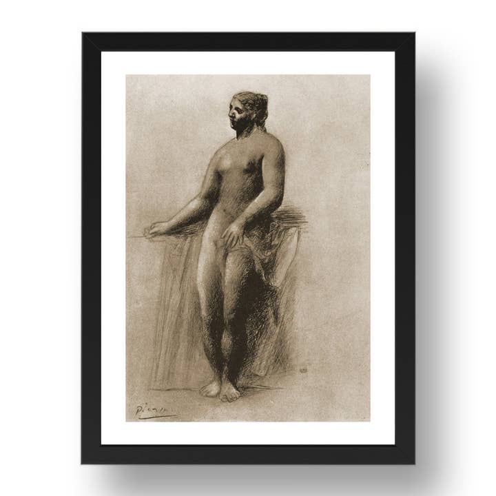 1922 Nu feminin debout (1922 Stående kvinnlig naken), vintagekonstverk av Pablo Picasso, A3-storlek reproduktionsaffisch i 17x13" svart ram för wholesale av PERIOD PRINTS