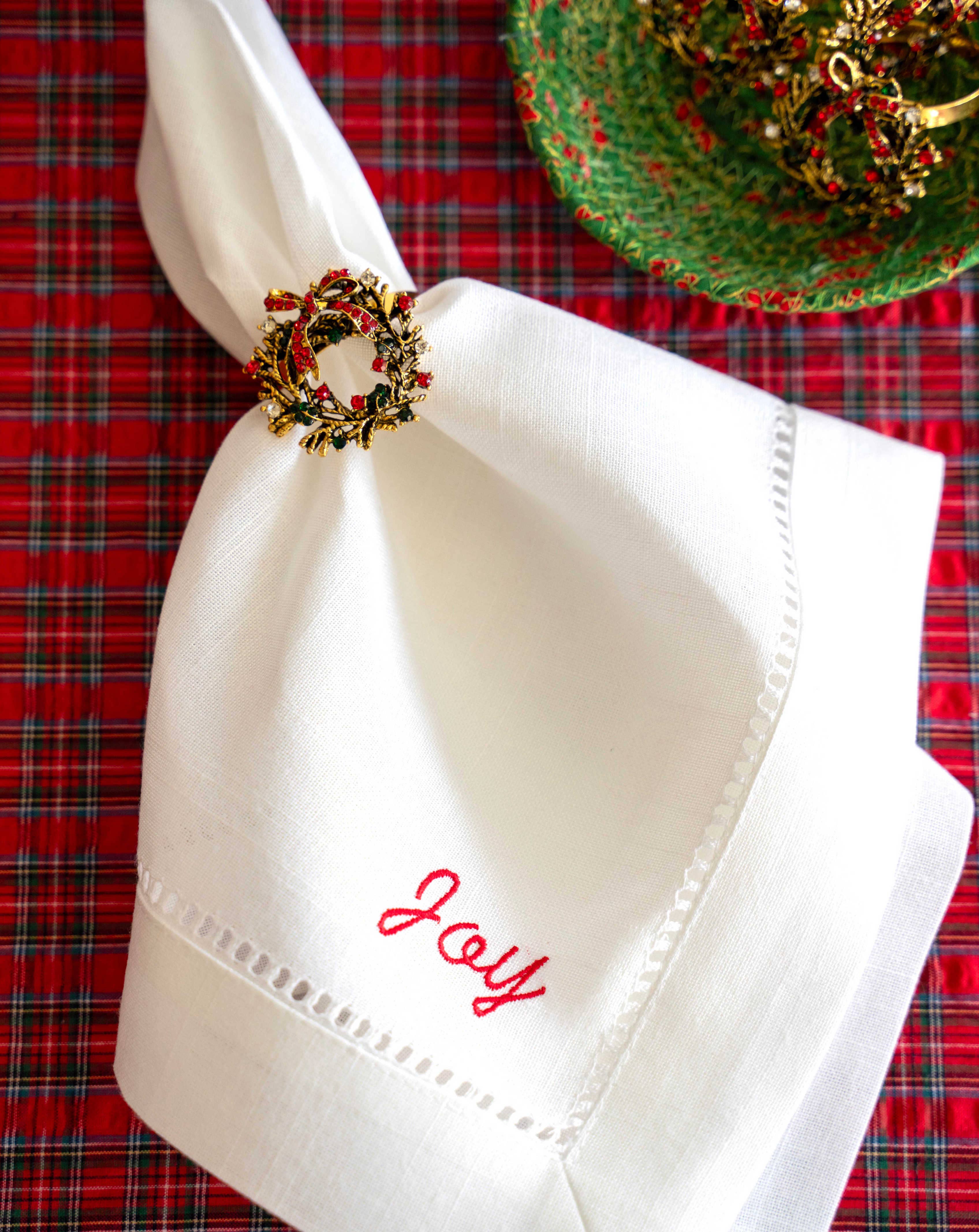 Dot and Army - Wholesale Dinner & Cloth Napkin - Holiday Words Hemstitch Cloth Napkins, set of four2