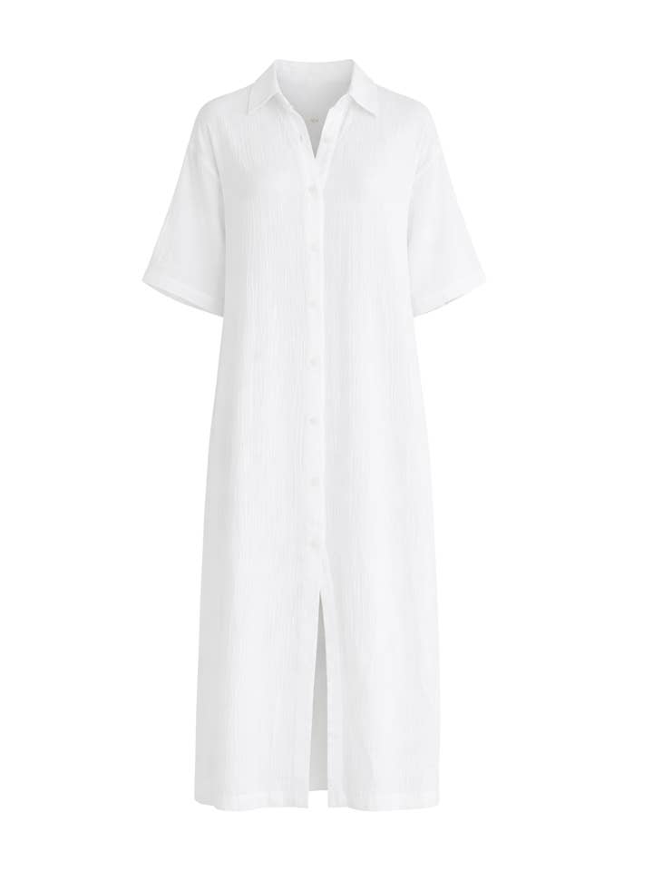 Mori Button Up Dress in White for wholesale by PRIV Collections
