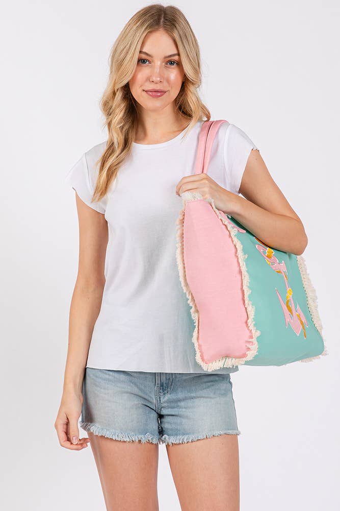 Hana - Wholesale Tote Bag - Women's - Embroidered Design Patch Fringe Summer Tote Bag8